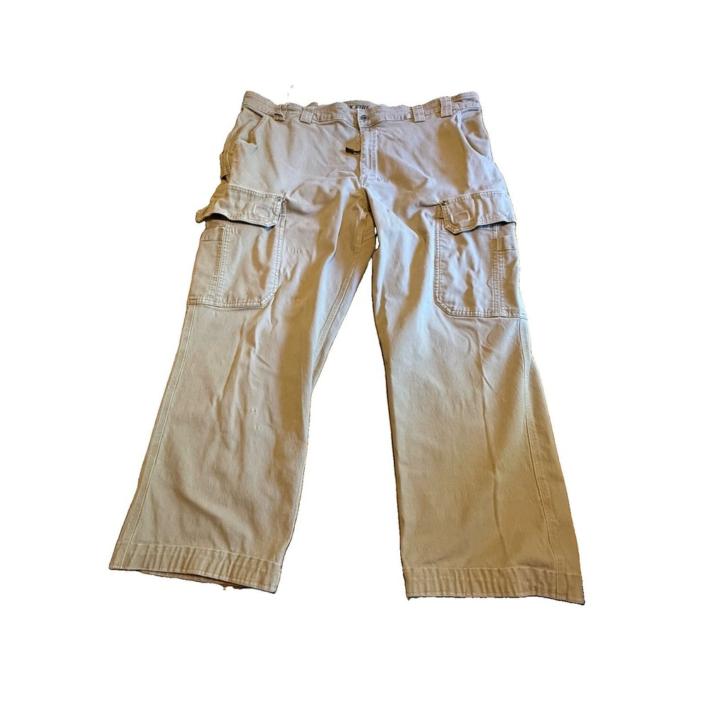 Duluth Trading Men's Tan Khaki Flex Fire Hose Cargo Pants 48x32 Relaxed Fit